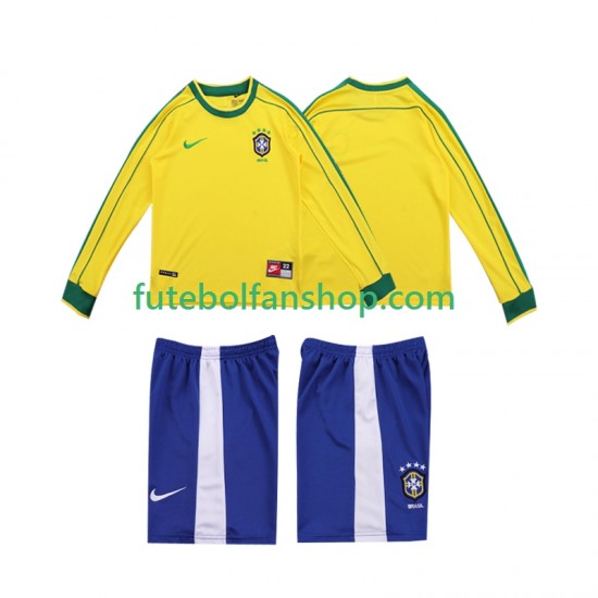 Camisola Principal Seleção Brasileira Retro 1998 Manga Comprida ,Criança