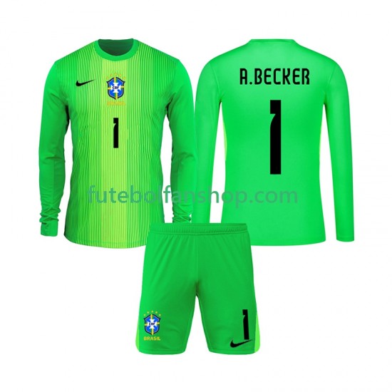 Camisola Principal Guarda-redes Seleção Brasileira Alisson Becker 1 2026 Manga Comprida ,Criança