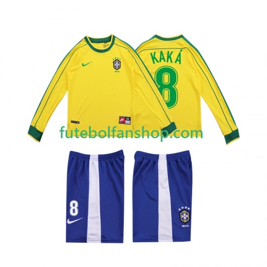 Camisola Principal Seleção Brasileira KAKA 8 Retro 1998 Manga Comprida ,Criança