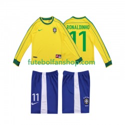 Camisola Principal Seleção Brasileira RONALDINHO 11 Retro 1998 Manga Comprida ,Criança
