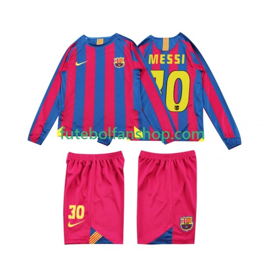 Camisola Principal FC Barcelona Lionel Messi 10 Retro 2005 2006 Manga Comprida ,Criança