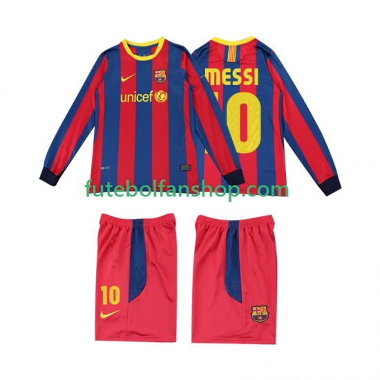 Camisola Principal FC Barcelona Lionel Messi 10 Retro 2010 2011 Manga Comprida ,Criança