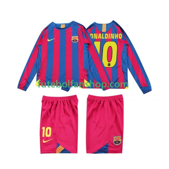 Camisola Principal FC Barcelona RONALDINHO 10 Retro 2005 2006 Manga Comprida ,Criança