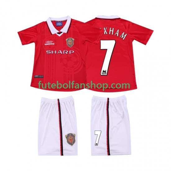Camisola Principal Manchester United BECKHAM 7 Retro 1999 2000 Manga Curta ,Criança