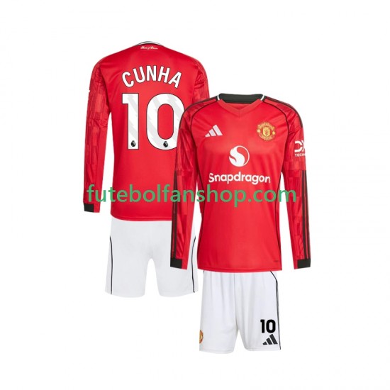 Camisola Principal Manchester United Matheus Cunha 10 Época 2025/2026 Manga Comprida ,Criança
