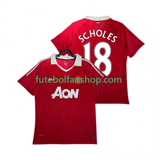 Camisola Principal Manchester United SCHOLES 18 Retro 2010 2011 Manga Curta ,Homem