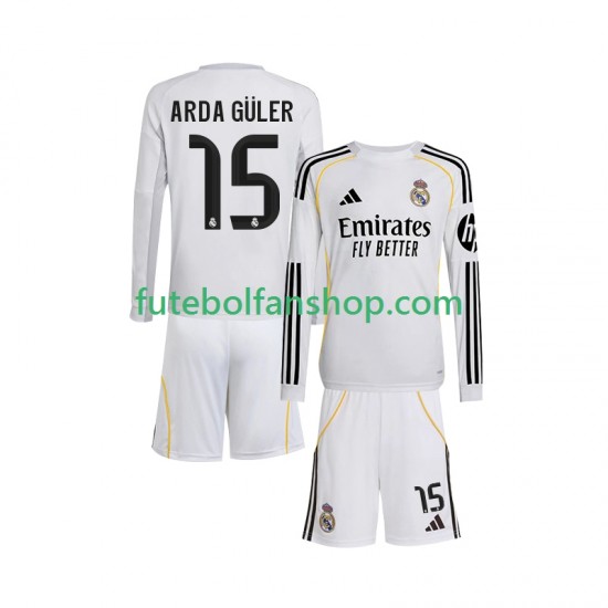 Camisola Principal Real Madrid Arda Guler 15 Época 2025/2026 Manga Comprida ,Criança