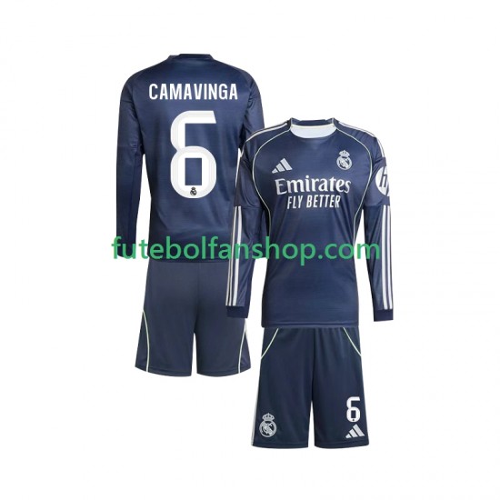 Camisola Alternativo Real Madrid Camavinga 6 Época 2025/2026 Manga Comprida ,Criança
