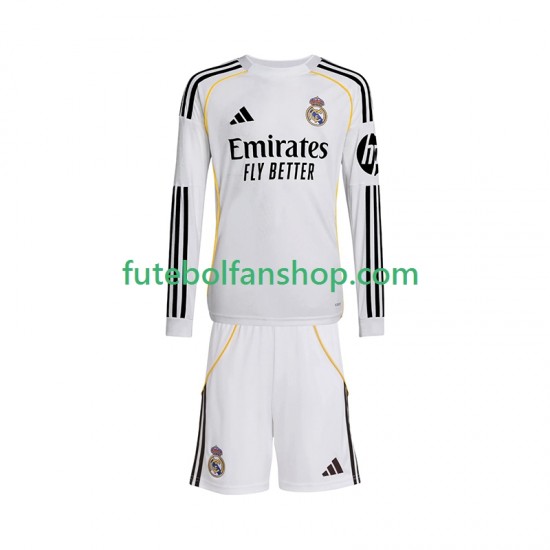 Camisola Principal Real Madrid Época 2025/2026 Manga Comprida ,Criança