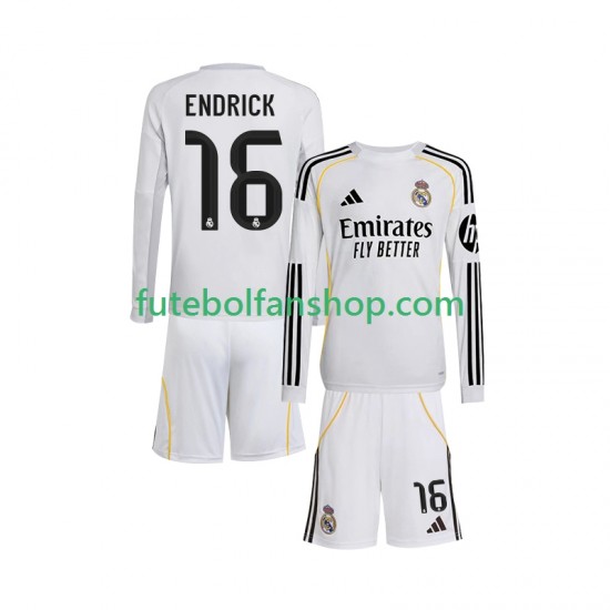Camisola Principal Real Madrid Endrick 16 Época 2025/2026 Manga Comprida ,Criança