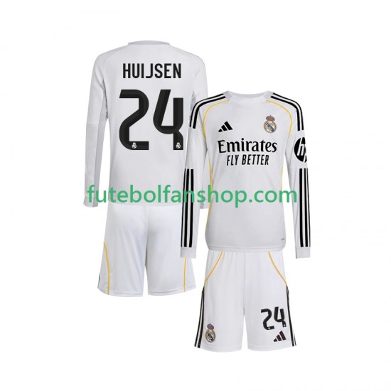 Camisola Principal Real Madrid Huijsen 24 Época 2025/2026 Manga Comprida ,Criança