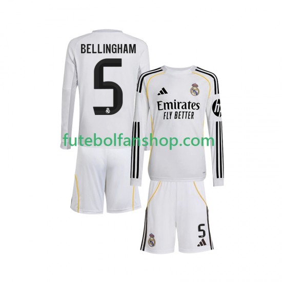 Camisola Principal Real Madrid Jude Bellingham 5 Época 2025/2026 Manga Comprida ,Criança