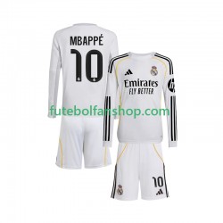 Camisola Principal Real Madrid Kylian Mbappe 10 Época 2025/2026 Manga Comprida ,Criança