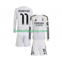 Camisola Principal Real Madrid Rodrygo 11 Época 2025/2026 Manga Comprida ,Criança