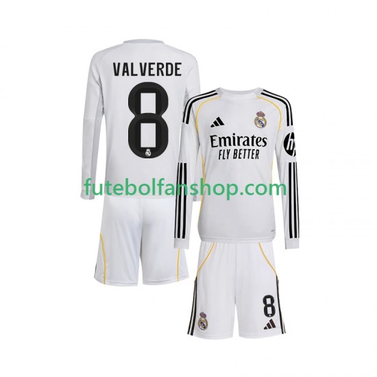 Camisola Principal Real Madrid Valverde 8 Época 2025/2026 Manga Comprida ,Criança