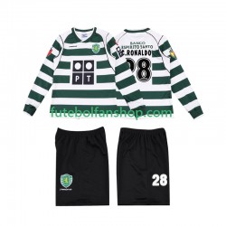 Camisola Principal Sporting CP Cristiano Ronaldo 28 Retro 2001 2003 Manga Comprida ,Criança