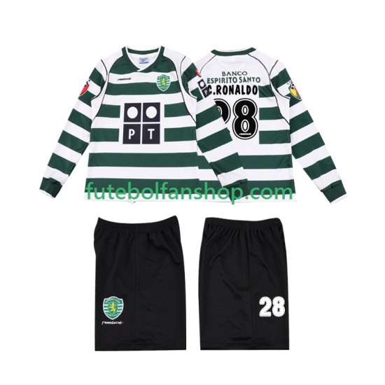 Camisola Principal Sporting CP Cristiano Ronaldo 28 Retro 2001 2003 Manga Comprida ,Criança